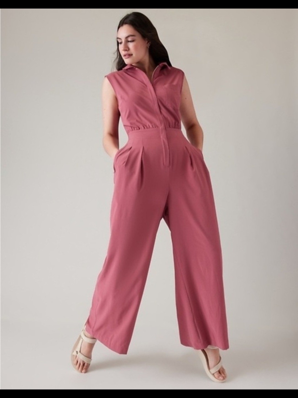 Athleta Mauve Sleeveless  Zip-Front Brooklyn Wide-Leg Jumpsuit